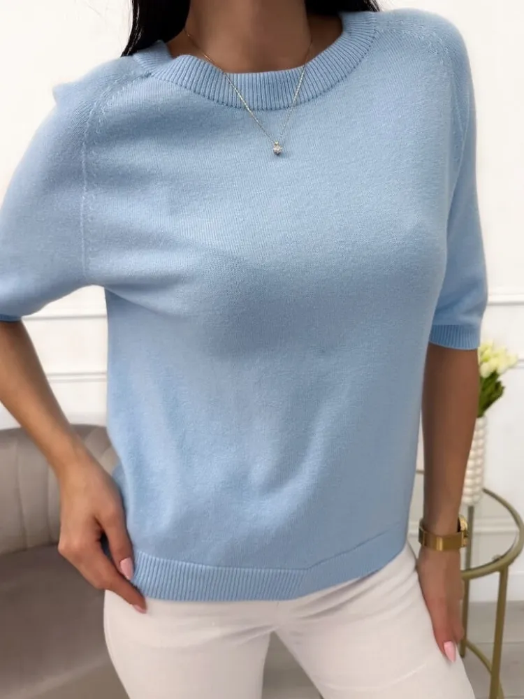 Błękitny Sweterek z Krótkim Rękawem 13683-79-A|Modna Kiecka Discount