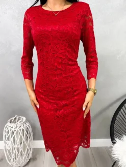 Bordowa Koronkowa Sukienka 11436-505-E|Modna Kiecka Hot