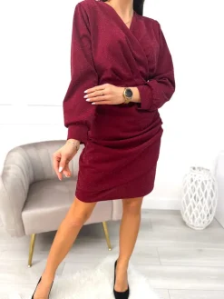 Bordowa Połyskująca Sukienka 11160-175-A|Modna Kiecka Online