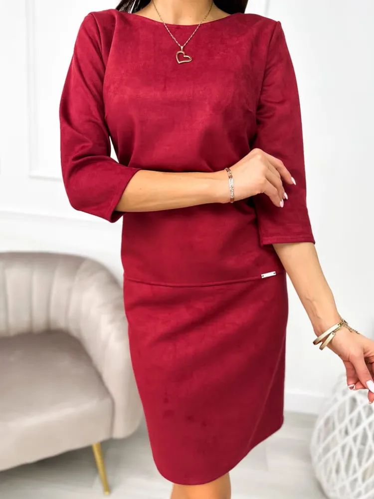 Bordowa Zamszowa Sukienka 11132-281-B|Modna Kiecka Best