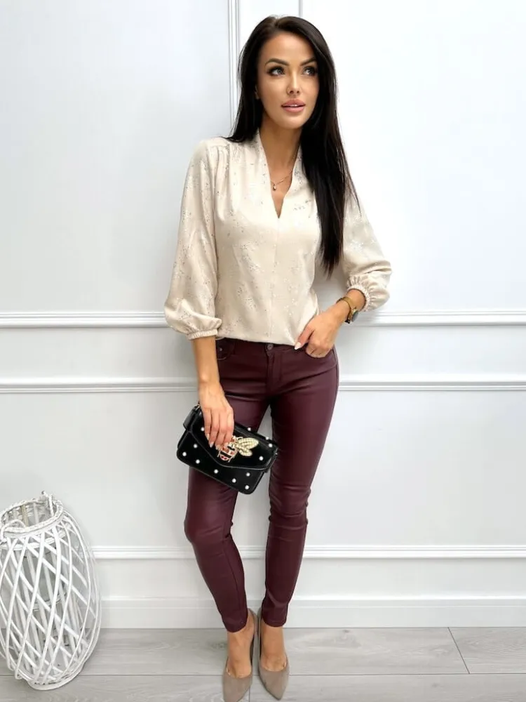 Bordowe Woskowane Spodnie 13380-85 13380-85-Q|Modna Kiecka Outlet