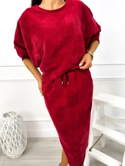 Bordowy Komplet Bluza + Spódnica 12836-302-B|Modna Kiecka Outlet