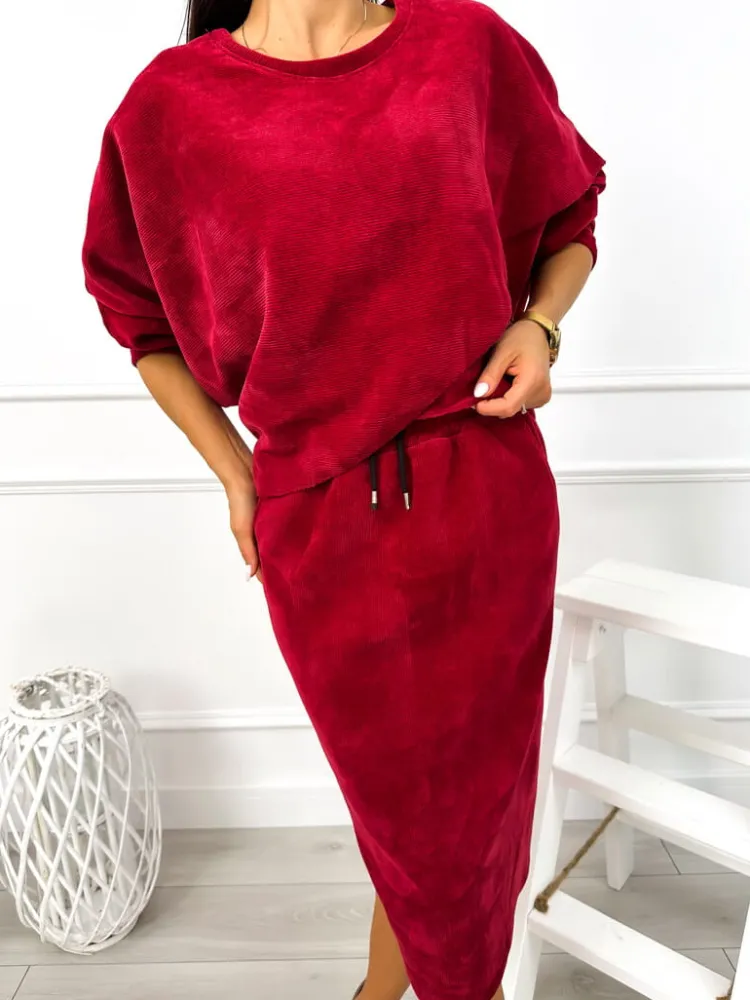 Bordowy Komplet Bluza + Spódnica 12836-302-B|Modna Kiecka Outlet