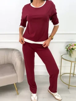 Bordowy Komplet Bluzka+Spodnie 13592-173-B|Modna Kiecka Clearance