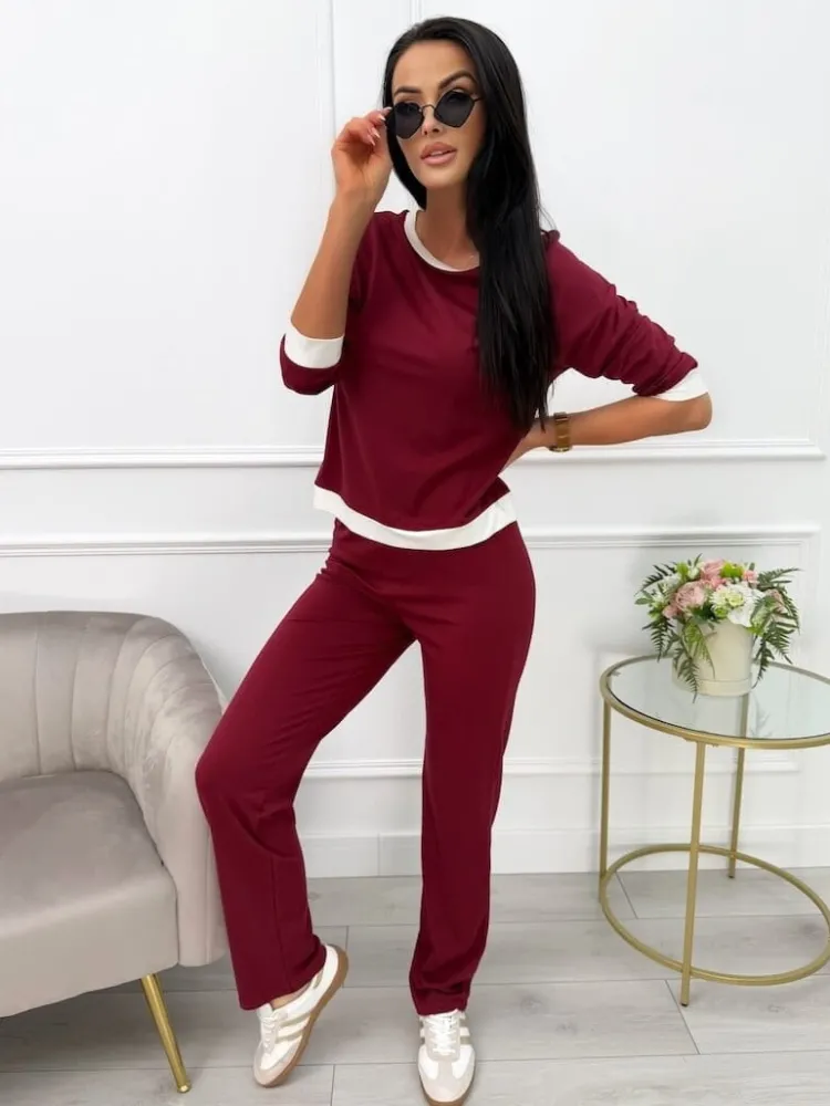 Bordowy Komplet Bluzka+Spodnie 13592-173-B|Modna Kiecka Clearance