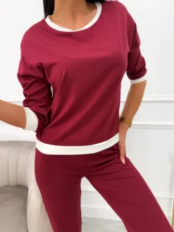 Bordowy Komplet Bluzka+Spodnie 13592-173-B|Modna Kiecka Clearance