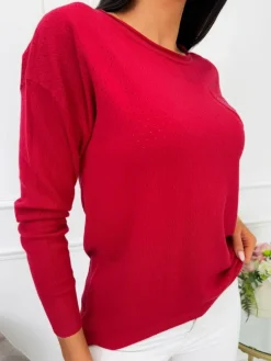 Bordowy Sweterek z Ozdobną Kieszonką 9540-521-I|Modna Kiecka Outlet