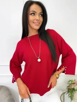Bordowy Sweterek z Wisiorkiem 11403-234-N|Modna Kiecka Online