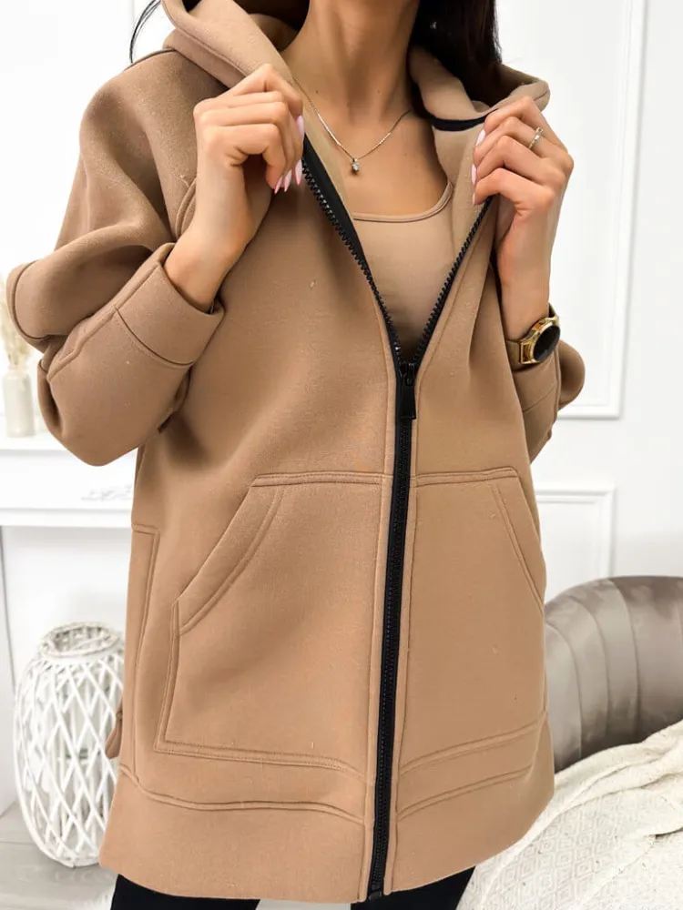 Brązowa Bluza Oversize z Kapturem 9371-285-J|Modna Kiecka Clearance
