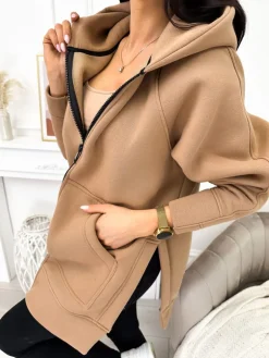 Brązowa Bluza Oversize z Kapturem 9371-285-J|Modna Kiecka Clearance
