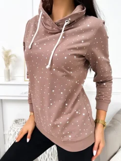 Brązowa Bluza w Biały Wzór 11490-260-A|Modna Kiecka Fashion