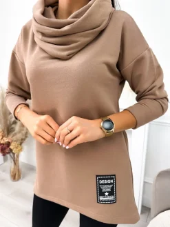 Brązowa Bluza z Kominem 11617-197-E|Modna Kiecka Clearance