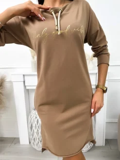 Brązowa Sukienka z Kieszeniami 11798-116-A|Modna Kiecka Sale