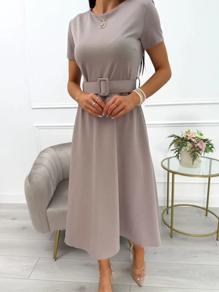 Brązowa Sukienka z Paskiem 13662-78-G|Modna Kiecka Discount