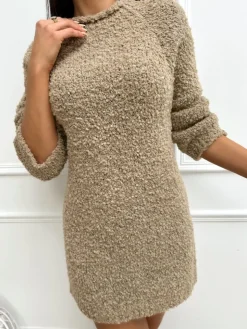 Brązowa Sweterkowa Sukienka/Tunika 13370-242-B|Modna Kiecka Fashion