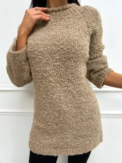 Brązowa Sweterkowa Sukienka/Tunika 13370-242-B|Modna Kiecka Fashion