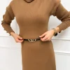 Brązowa Sweterkowa Sukienka z Golfem 13243-164-B|Modna Kiecka Online