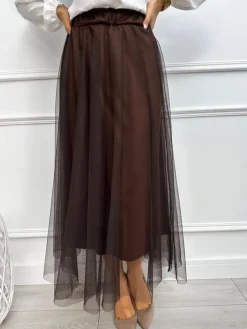 Brązowa Tiulowa Spódnica 13274-86-B|Modna Kiecka Hot