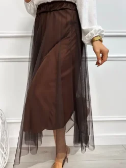 Brązowa Tiulowa Spódnica 13274-86-B|Modna Kiecka Hot