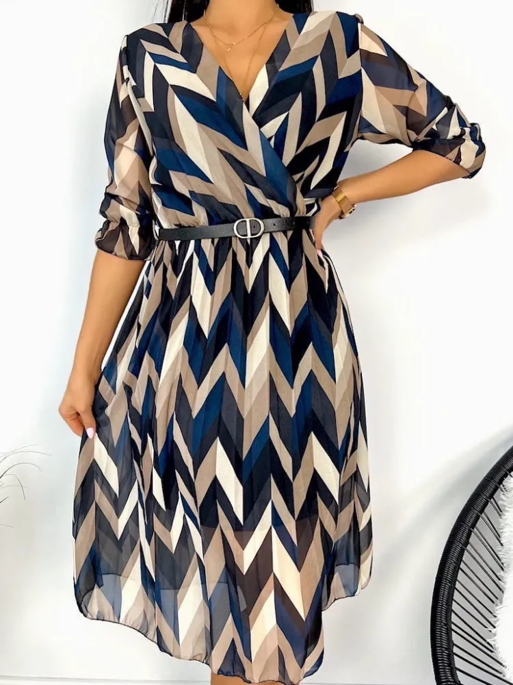 Brązowa Wzorzysta Sukienka 12174-241-Q|Modna Kiecka Fashion