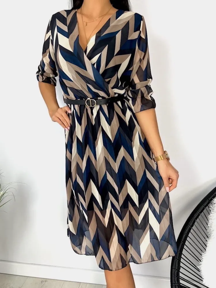 Brązowa Wzorzysta Sukienka 12174-241-Q|Modna Kiecka Fashion
