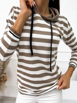 Brązowo-Kremowa Bluza w Paski  10490-417-Q|Modna Kiecka Fashion