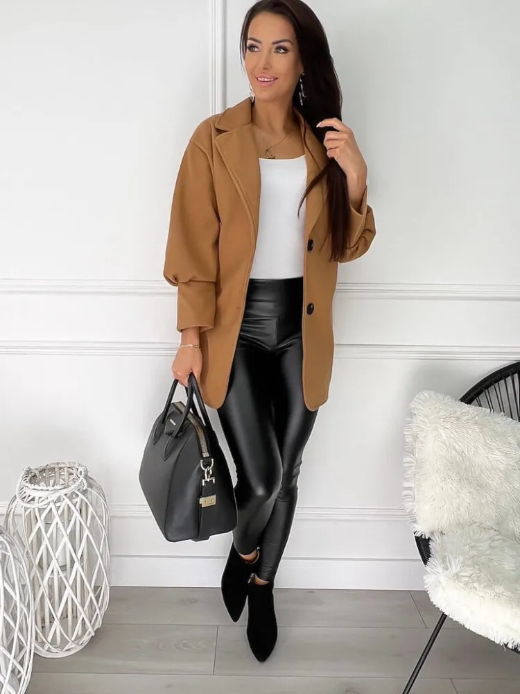 Brązowy Elegancki Płaszczyk 11993-344-A|Modna Kiecka Hot
