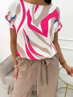 Brązowy Kombinezon ze Wzorem i Paskiem 14006-125-Q|Modna Kiecka Fashion