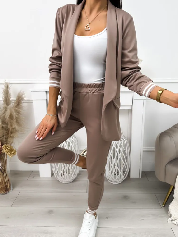 Brązowy Komplet Marynarka + Spodnie 11442-404-H|Modna Kiecka Outlet