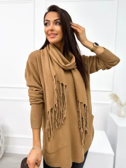 Brązowy Komplet Sweterek + Szalik 11058-520-A|Modna Kiecka Discount