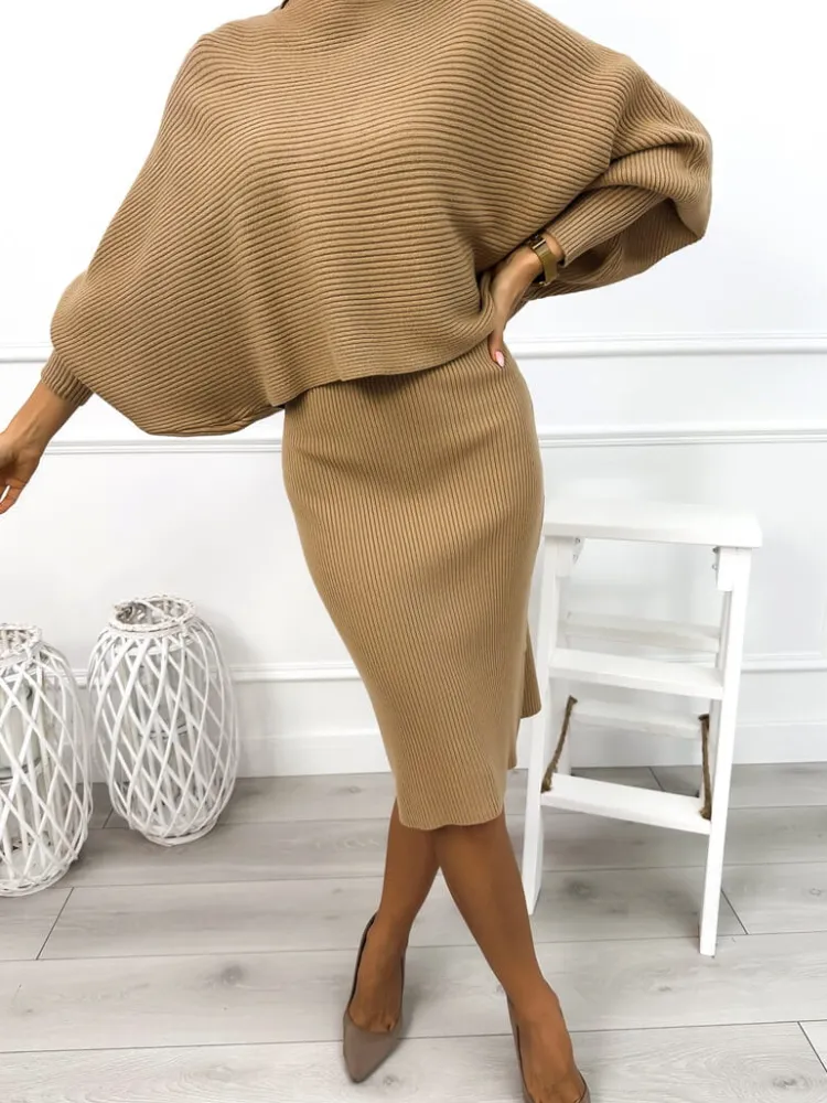 Brązowy Komplet Sweterek + Sukienka 13034-96-B|Modna Kiecka Fashion