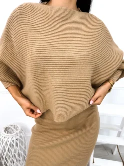 Brązowy Komplet Sweterek + Sukienka 13034-96-B|Modna Kiecka Fashion