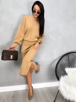 Brązowy Komplet Sweterek + Spódnica 13147-211-A|Modna Kiecka Fashion
