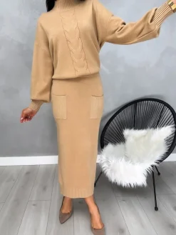 Brązowy Komplet Sweterek + Spódnica 13147-211-A|Modna Kiecka Fashion