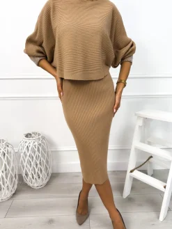 Brązowy Komplet Sweterek+Sukienka 12996-349-C|Modna Kiecka Sale