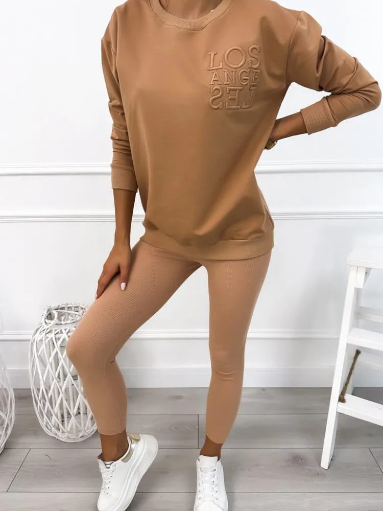 Brązowy Komplet z Naszywką 12805-113-A|Modna Kiecka Outlet