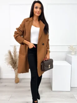 Brązowy Płaszcz z Kieszeniami 10793-280-A|Modna Kiecka Best