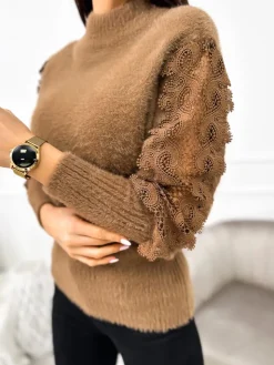 Brązowy Pluszowy Sweter z Półgolfem 11059-510-B|Modna Kiecka New
