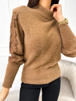 Brązowy Pluszowy Sweter z Półgolfem 11059-510-B|Modna Kiecka New