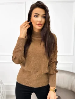 Brązowy Pluszowy Sweter z Półgolfem 11059-510-B|Modna Kiecka New