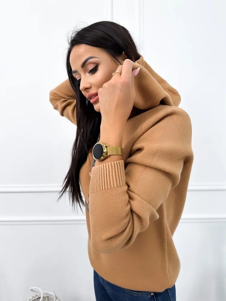 Brązowy Sweterek z Kapturem 12639-68-A|Modna Kiecka Outlet