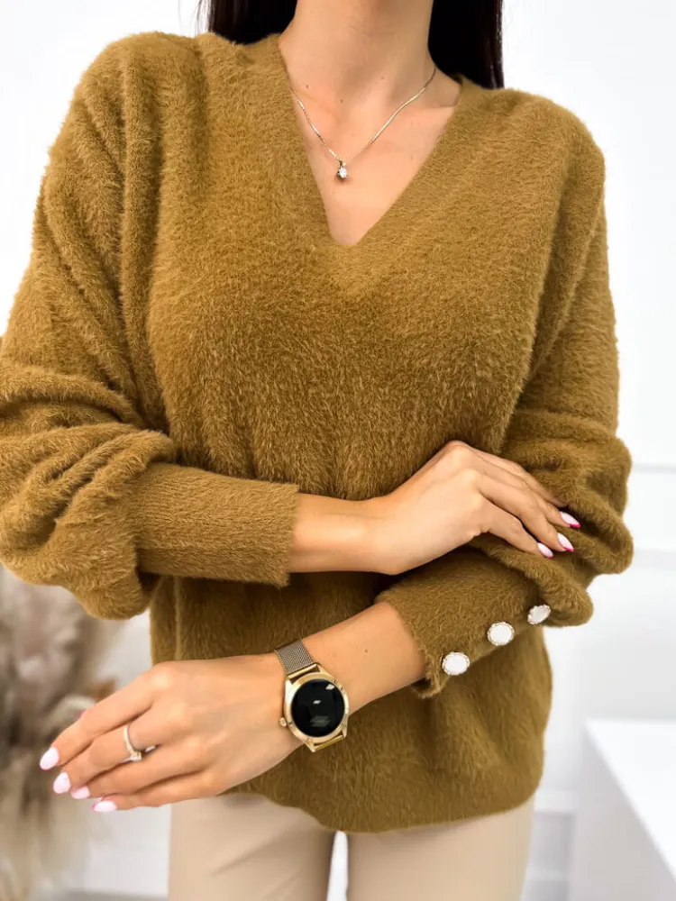 Brązowy Sweterek z Ozdobnymi Guziczkami 10604-237-A|Modna Kiecka Outlet