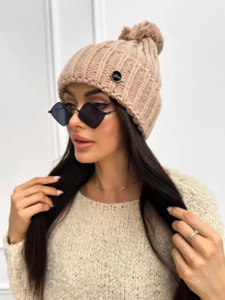 Cappuccino Czapka z Pomponem 13301-334-E|Modna Kiecka Clearance