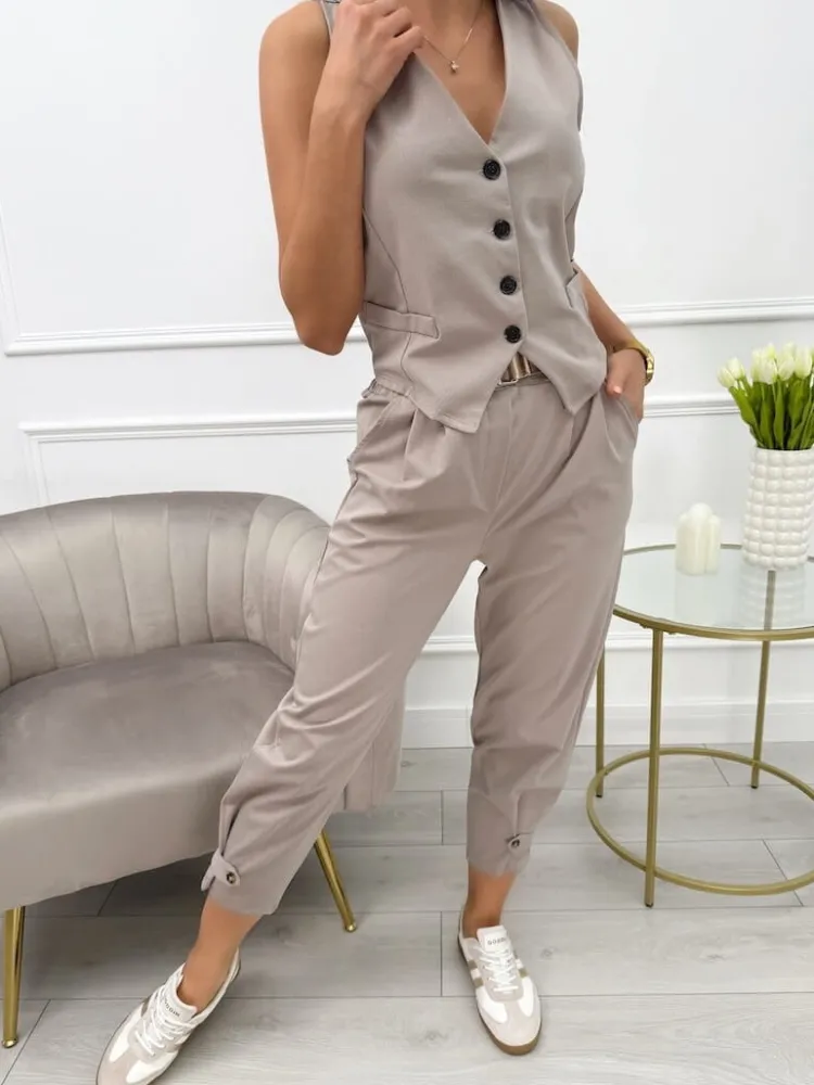 Cappuccino Komplet Kamizelka + Spodnie 13739-140-A|Modna Kiecka Sale