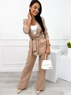 Cappuccino Komplet Marynarka + Spodnie 9613-346-M|Modna Kiecka Online