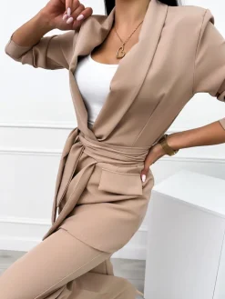 Cappuccino Komplet Marynarka + Spodnie 9613-346-M|Modna Kiecka Online