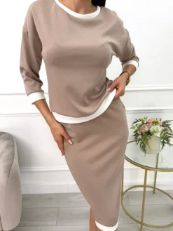 Cappuccino Komplet ze Spódnicą 13526-183-F|Modna Kiecka Hot