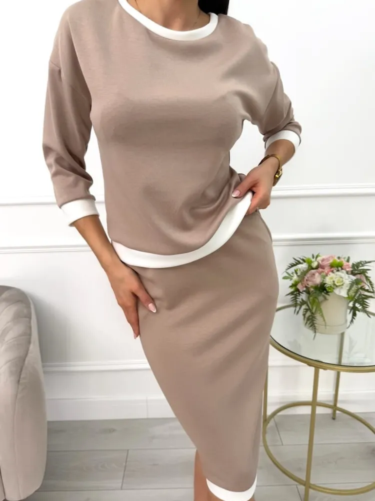 Cappuccino Komplet ze Spódnicą 13526-183-F|Modna Kiecka Hot