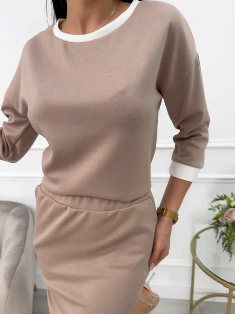 Cappuccino Komplet ze Spódnicą 13526-183-F|Modna Kiecka Hot
