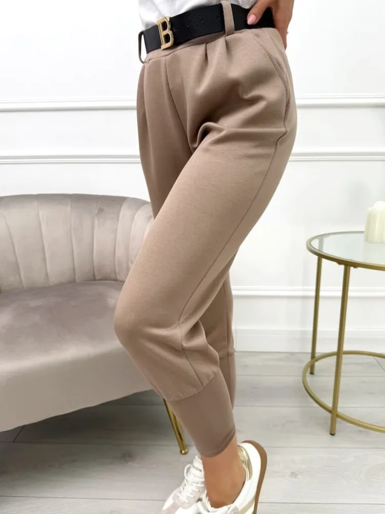 Cappuccino Spodnie z Paskiem 13530-162-G|Modna Kiecka Hot